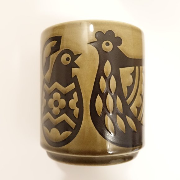 4 Rare Vintage Hornsea England MCM Rooster Chicken Olive Green Mugs 1974 - SOLD - Picture 6 of 6